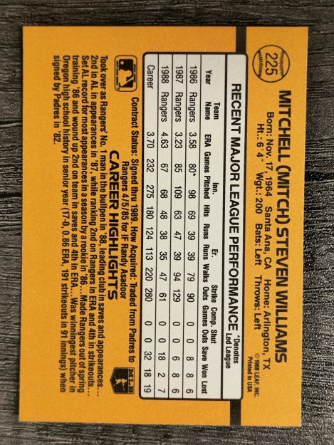 1989 Donruss #225 Mitch Williams