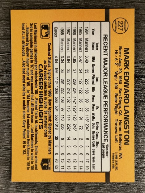 1989 Donruss #227 Mark Langston
