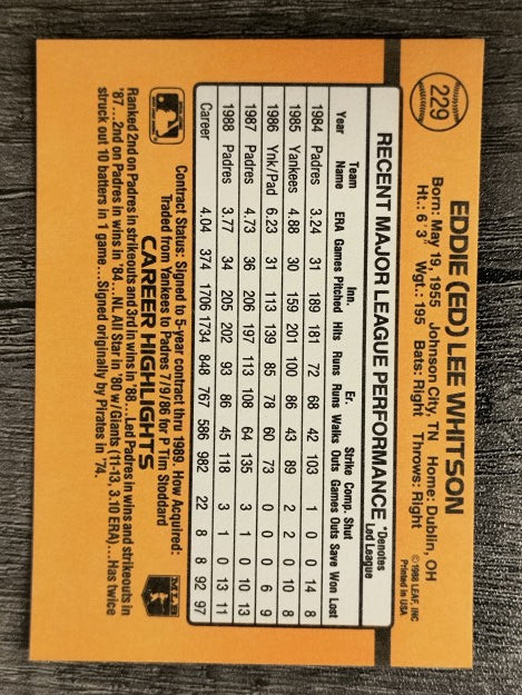 1989 Donruss #229 Ed Whitson