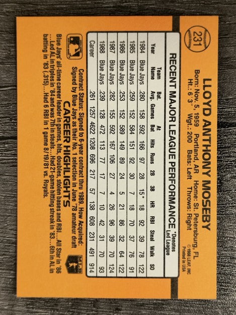 1989 Donruss #231 Lloyd Moseby