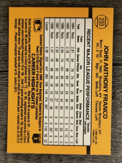 1989 Donruss #233 John Franco