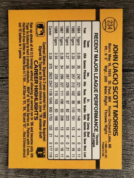 1989 Donruss #234 Jack Morris
