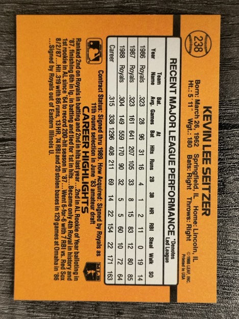 1989 Donruss #238 Kevin Seitzer