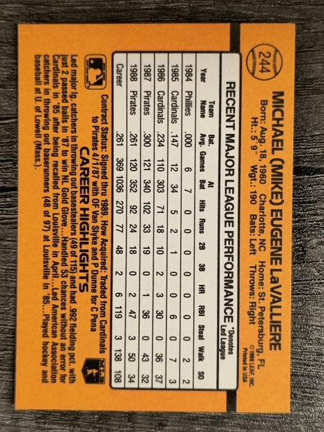 1989 Donruss #244 Mike LaValliere