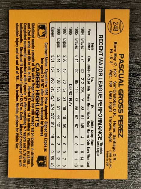 1989 Donruss #248 Pascual Perez