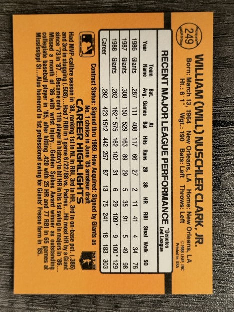 1989 Donruss #249 Will Clark