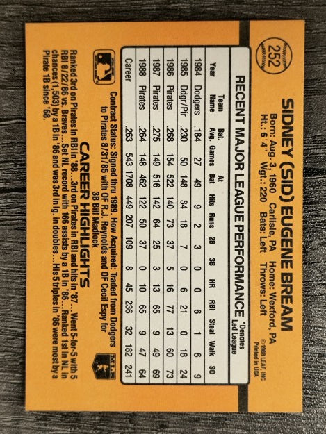 1989 Donruss #252 Sid Bream