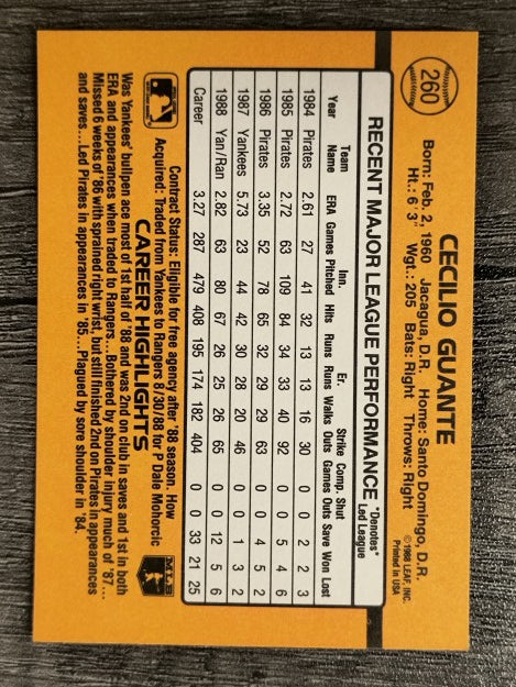 1989 Donruss #260 Cecilio Guante