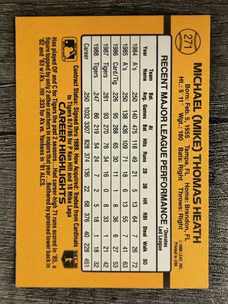 1989 Donruss #271 Mike Heath