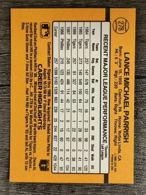 1989 Donruss #278 Lance Parrish