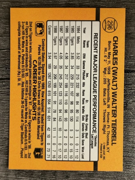 1989 Donruss #296 Walt Terrell