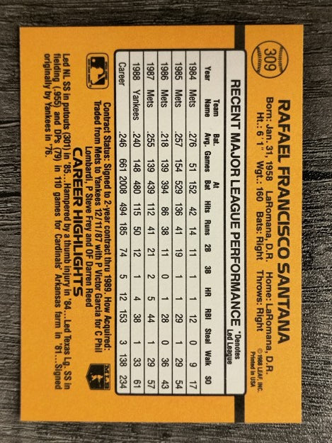 1989 Donruss #309 Rafael Santana