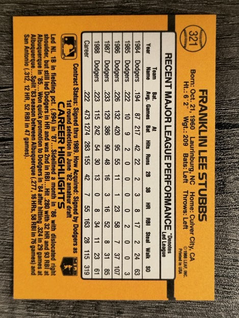 1989 Donruss #321 Franklin Stubbs