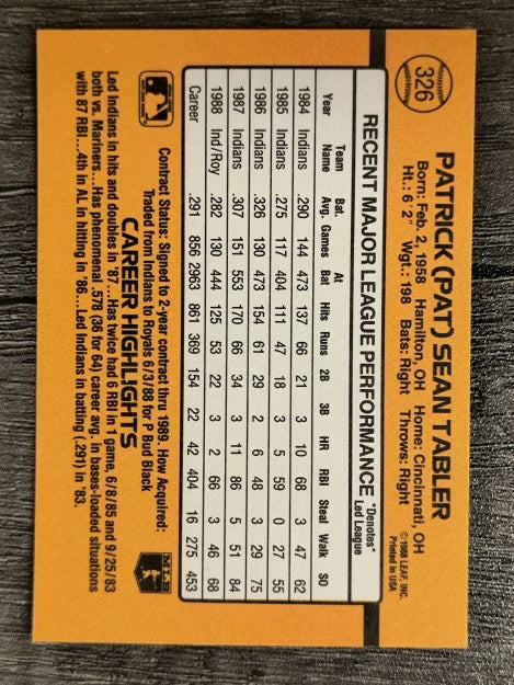 1989 Donruss #326 Pat Tabler