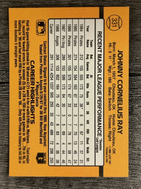 1989 Donruss #331 Johnny Ray