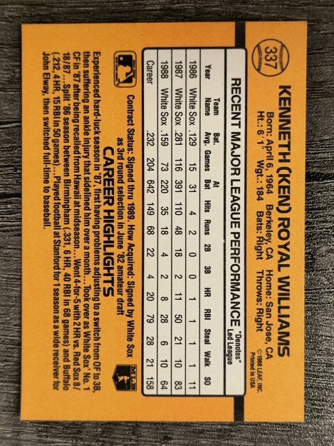 1989 Donruss #337 Ken Williams