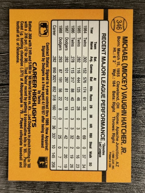 1989 Donruss #346 Mickey Hatcher