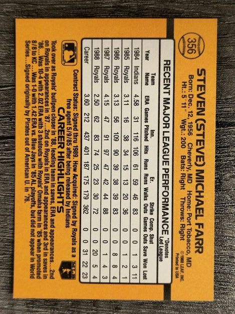 1989 Donruss #356 Steve Farr