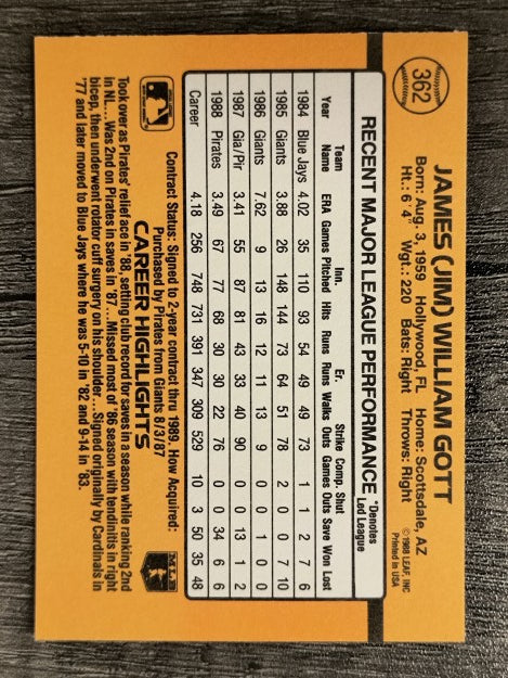 1989 Donruss #362 Jim Gott