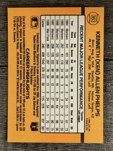 1989 Donruss #363 Ken Phelps