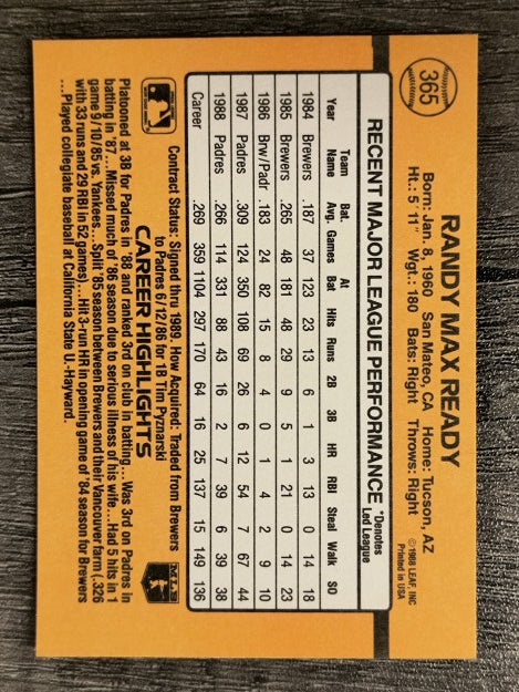 1989 Donruss #365 Randy Ready