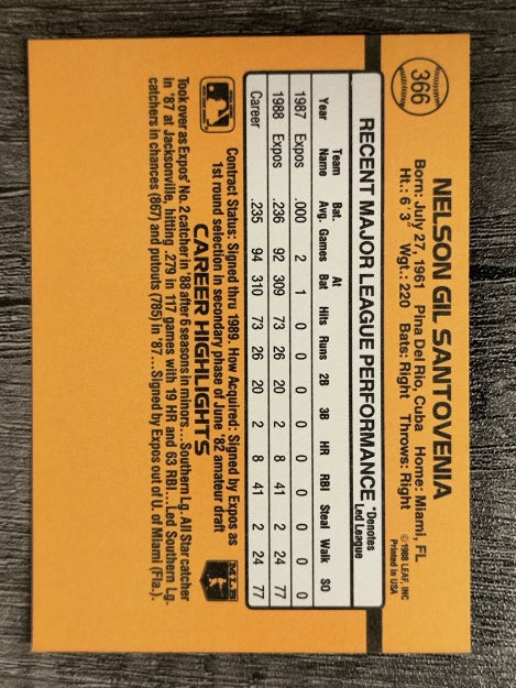 1989 Donruss #366 Nelson Santovenia