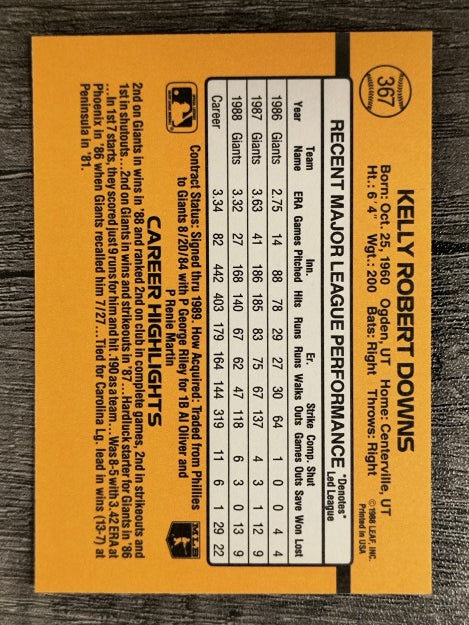 1989 Donruss #367 Kelly Downs