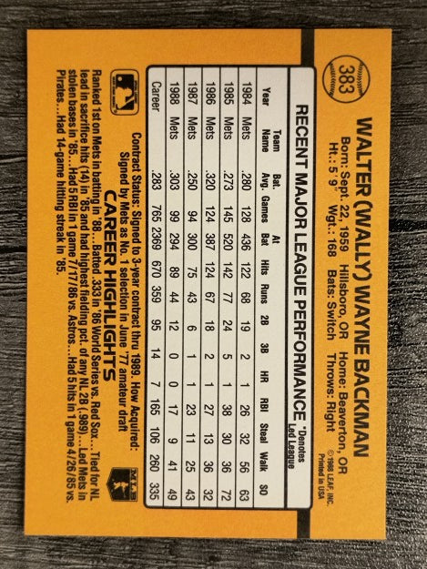 1989 Donruss #383 Wally Backman