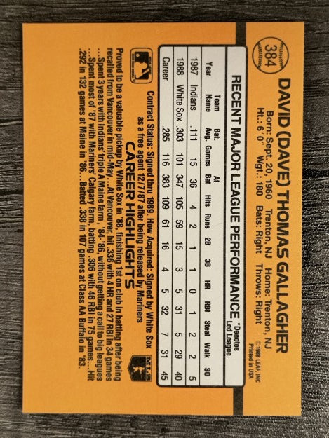 1989 Donruss #384 Dave Gallagher