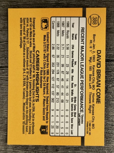 1989 Donruss #388 David Cone