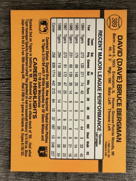 1989 Donruss #389 Dave Bergman