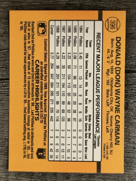 1989 Donruss #396 Don Carman