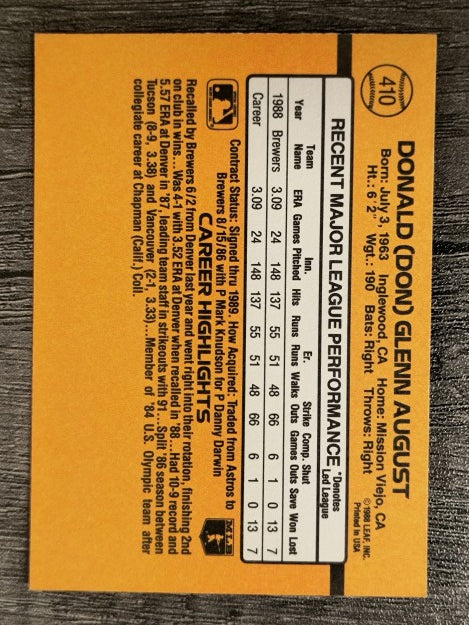 1989 Donruss #410 Don August
