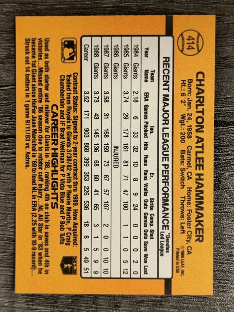 1989 Donruss #414 Atlee Hammaker