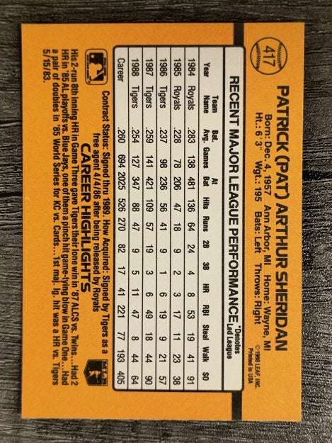1989 Donruss #417 Pat Sheridan