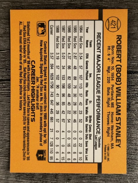 1989 Donruss #421 Bob Stanley