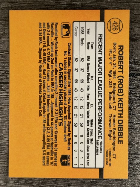 1989 Donruss #426 Rob Dibble RC