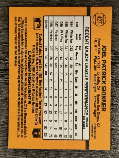 1989 Donruss #427 Joel Skinner
