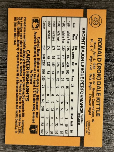 1989 Donruss #428 Ron Kittle