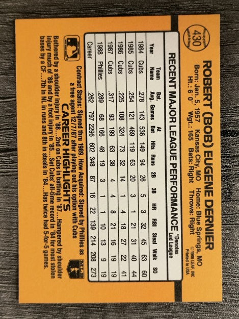 1989 Donruss #430 Bob Dernier