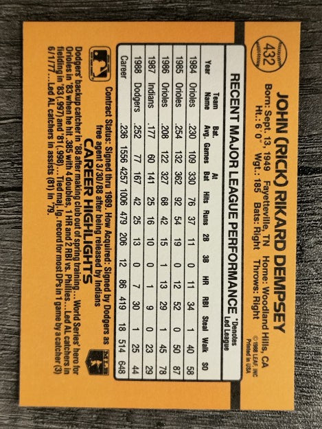 1989 Donruss #432 Rick Dempsey