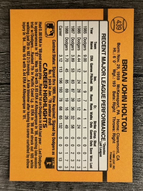 1989 Donruss #439 Brian Holton