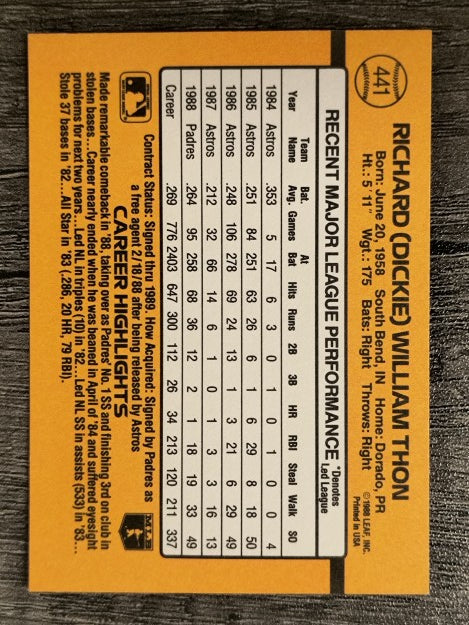 1989 Donruss #441 Dickie Thon