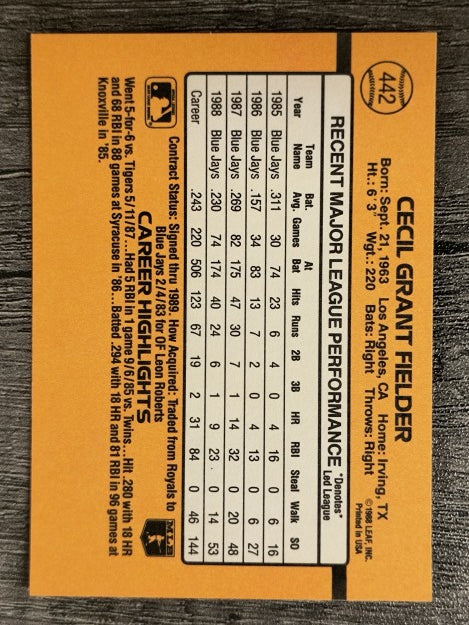 1989 Donruss #442 Cecil Fielder
