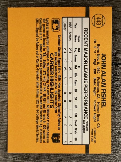1989 Donruss #443 John Fishel RC
