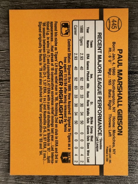 1989 Donruss #445 Paul Gibson