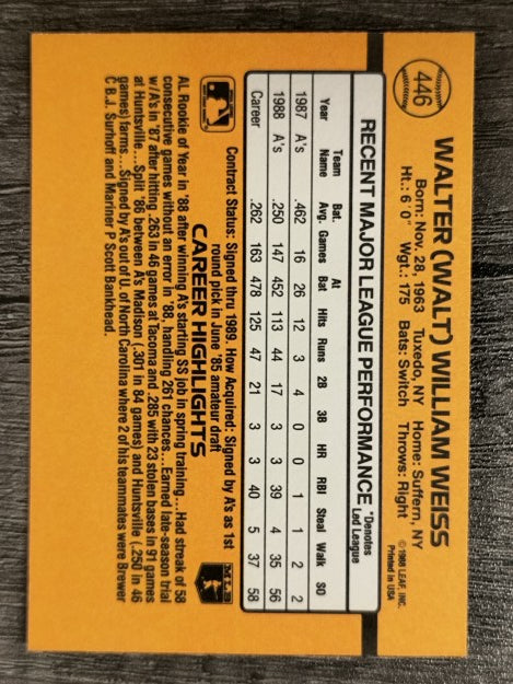 1989 Donruss #446 Walt Weiss