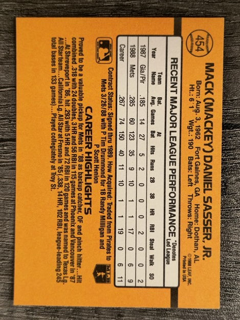 1989 Donruss #454 Mackey Sasser