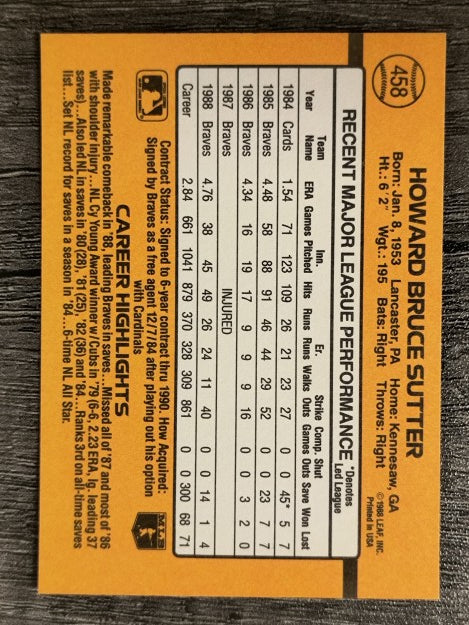 1989 Donruss #458 Bruce Sutter