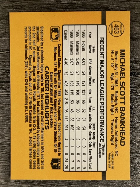 1989 Donruss #463 Scott Bankhead